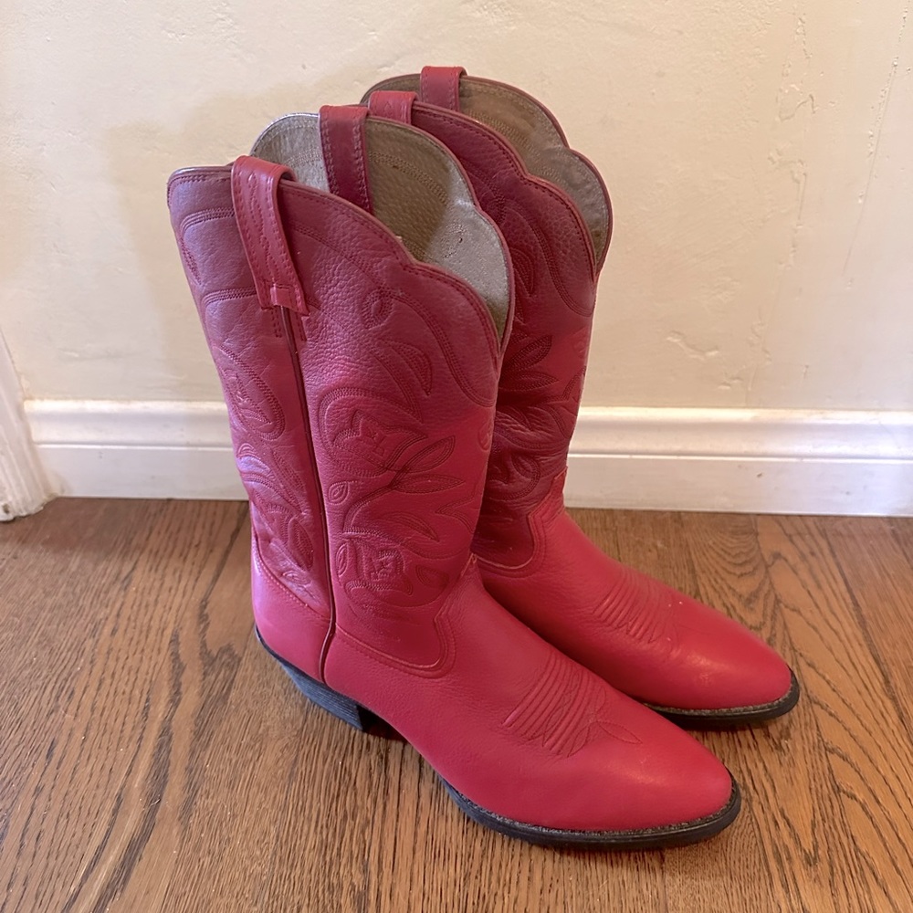 Red Leather Women’s Embroidered Western Cowboy Boots Sz 10